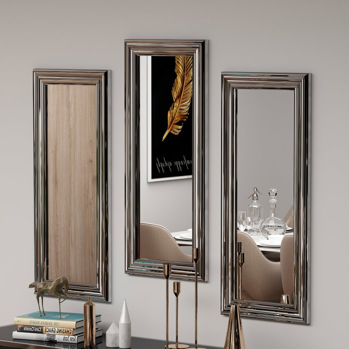 Hanah Home Juego 3 Espejos Decorativos 30x70 cm Plata MDF Elegante y Moderno para Salón o Dormitorio